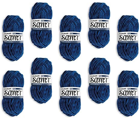 myboshi Samt Wolle zum Häkeln und Stricken, weiche Chenille Wolle im XXL-Knäuel, perfekt für Amigurumi und Kissen, 100% flauschige Polyester, 100g, Ll 100m Blau (Pfau) 10 Knäuel