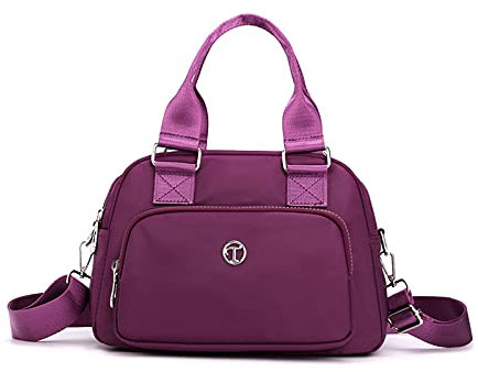 NICOLE & DORIS Handtasche Messenger Bag Damen Casual Schultertasche Nylon Wasserdicht Leichte Umhängetasche Multi-Tasche Handtasche Reise Lila
