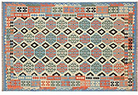 RUG PRINCE Afghan Maimana Kelim Teppich 200x300 Handgewebt Bunt Geometrisch Handarbeit f
