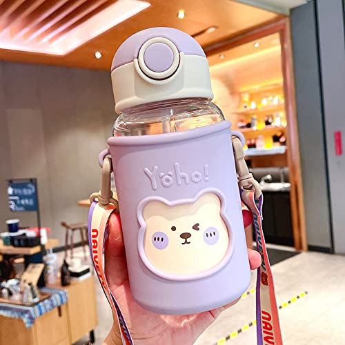Bouteille d'eau de 620 ml pour enfants avec paille, gobelet Kawaii en plastique sans BPA, grande capacité pour les sports de plein air, les voyages, l'école, la salle de sport