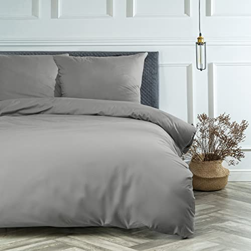 VelvetHome Deluxe Bettwäsche 155x220 Baumwolle Bettbezug 155x220 cm mit Kissenbezug 80x80 cm Hohe Qualität Bettwäsche-Set mit Reißverschluss 100% Baumwolle Made in EU Hellgrau 155 x 220