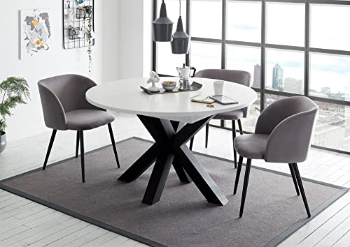 58 aufm Kessel Esstisch Rund ausziehbar Edda 9 110 x 110 x 78 Küchentisch Schwarzstahl/Weiß Matt Lack 13557-110
