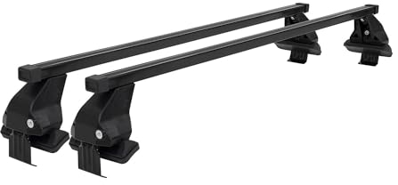 Menabo Dachträger Grundtäger kompatibel mit Ford Focus Turnier 2011-2018 Stahl 50kg Schwarz 2tlg Ohne Reling für Fahrradträger, Dachboxen, Skiträger Abschließbar