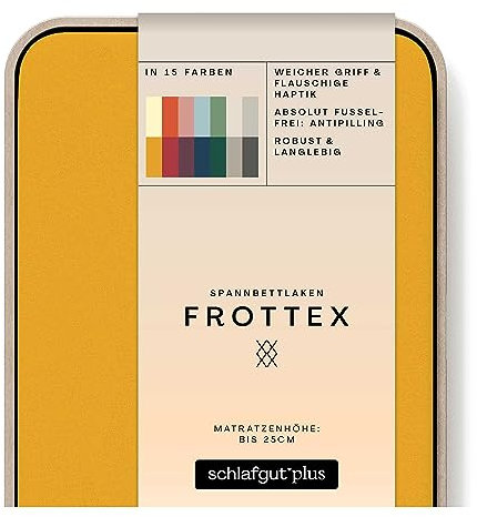 schlafgut Frottex Spannbettlaken 120x200cm bis 130x200cm - Yellow Deep - 75% Baumwolle, 25% Polyester, Oeko-TEX Zertifiziert - Matratzenhöhe bis 25 cm, Frottee Bettlaken