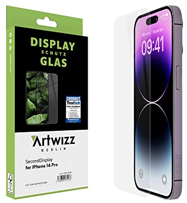 Artwizz SecondDisplay Schutzglas kompatibel für iPhone 14 Pro - HD Displayschutz aus Sicherheitsglas, 9H Härte
