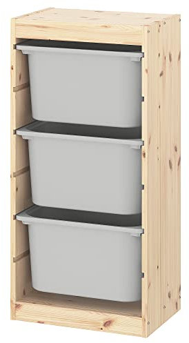 IKEA TROFAST Aufbewahrungskombination mit Boxen, 44x30x91 cm, hellweiß gebeizt Kiefer/Grau