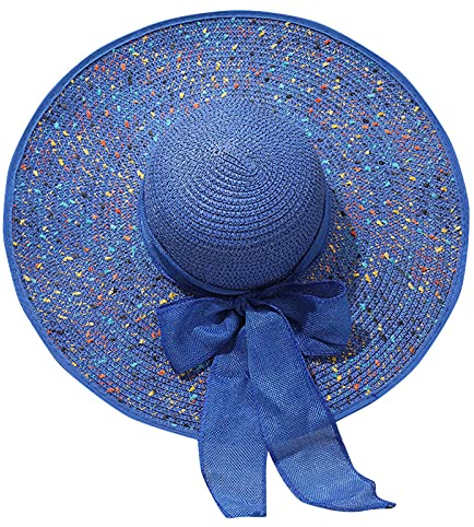 Damen Große Krempe Strohhut Leichte Rollbar Sonnenhut UV Sonnenschutz Strandhut Elegant Bunte Strohhut für Strand und Outdoor UPF50+ Sommerhut