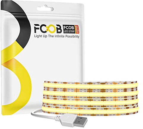 FCOB COB USB LED Streifen Licht Flexible Hohe Dichte Warmweiß 3000K 2M 320LEDs/M 9W/m DC5V 8mm Breite CRI90+ Dimmable LED Band Licht Uniform Helligkeit für Küche Home DIY Dekoration(ohne Dimmer)