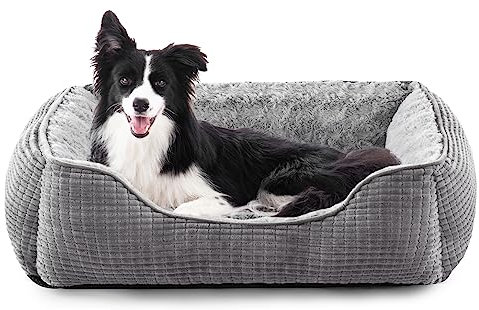 JOEJOY Large Dog Bed Washable Pet Bed, Soft Rose Velvet Dog Bed Low Front Edge Cat Bed Non-Slip Bottom Puppy Bed, Orthopedic Calming Pet Bed For Labrador, Golden Retriever, Grey, 76×61×23 cm