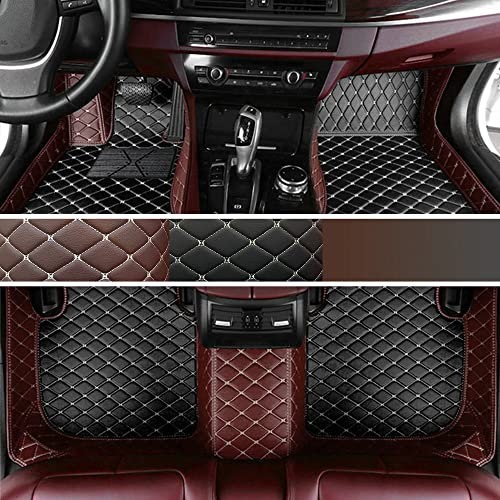 Personalisierung Anpassen Autofussmatten - 3D Luxus PU-Leder Auto Fussmatten Massanfertigung, Nach Maß Fußmatten Kompatibel mit 99% AutoMarke Modell (Braun&Schwarz Beige)