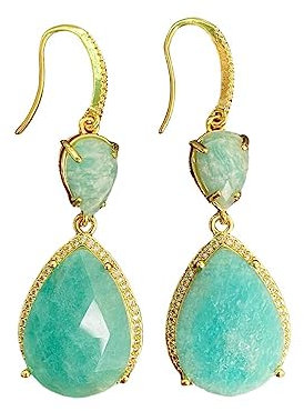 Stein Ohrringe,Amazonit-Tropfenohrringe Mit Lünetteneinlage, Zirkon-Wassertropfen-Anhänger, Baumelnde Hakenohrringe, Heilkristall, Reiki-Balance, Chakra-Schmuck, Geschenk Für Mädchen, Mutter, Eh