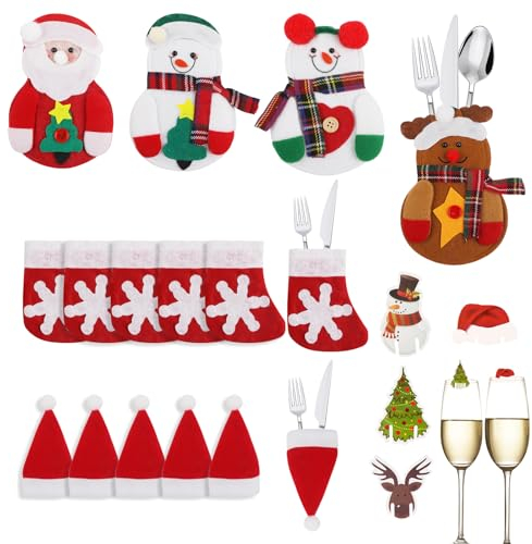 56 Pcs Christmas Table Decoration, Christmas Cutlery Holders, Christmas Tableware, Xmas Cutlery Holders, Xmas Silverware Holders, Knives Forks Tableware Bags for Christmas Dinner Table Decor