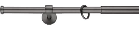 ondeco Gardinenstange ausziehbar 1-lauf, Vorhangstange Fenster Wand-Deckenmontage, Endstück Cap Komplettgarnitur Teleskopstange 16/19 mm mit Ringen Eisen-Brush 210-400 cm
