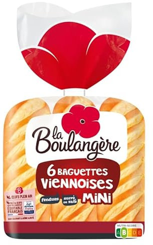 La Boulangère 6 Mini Baguettes Viennoises - Pain moelleux idéal pour vos petits déjeuners - 330g - Lot De 4