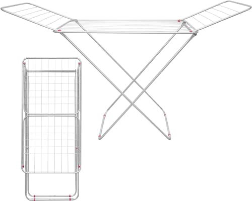 Buystarget Clothes Drying Rack - Winged Clothes Horse Airer 18m Laundry Dryer Rail Rack Large Clothing Drying Stand Indoor Outdoor Foldable Easy Storage Metal Silver