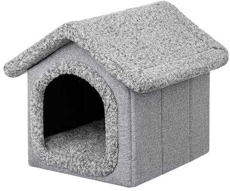 DOGGY Hundehütte Katzenhütte Hundehöhle Hundehaus Katzenhaus Hütte Höhle Hundekissen Katzenkissen Haustierhütte Indoor, Größe 2: 38x44x45 cm, Grau