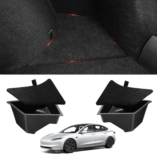BASENOR 2024 2025 Tesla Model 3 Highland Kofferraum Organizer wasserdichter Kofferraum-Aufbewahrungsbehälter Seitenbox mit Teppichboden, Innenausstattung 2 PCS
