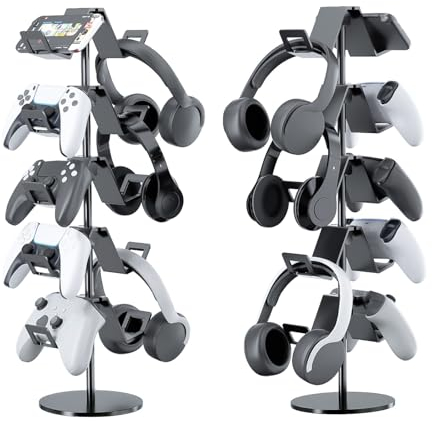 Qpfctwil Kontrollstativ, 5 nivåers kontroll hörlurshållare för universella headset och kontroller, svart