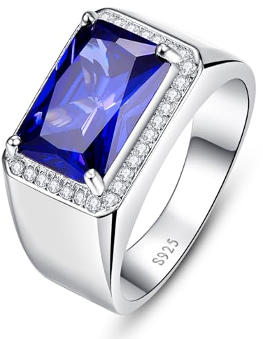 Yaresul Saphir Ring Herren 7ct Rechteck Schliff Erstellt Blau Saphir Ring Herren Ringe 925 Silber mit Weißen Cubic Zirkonia Hochzeit Verlobungsring für Männer Größe 62(19.7)