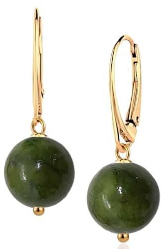I.L.U.S 18K Vergoldete Edelstein Ohrringe Silber 925 Hängend Grüner Stein-Jade Kristall Edelstein Ohrstecker Damen-Ohrhänger mit Anhänger-Geschenke für Frauen-Goldene Ohrringe Jade Grüner Ohrschmuck