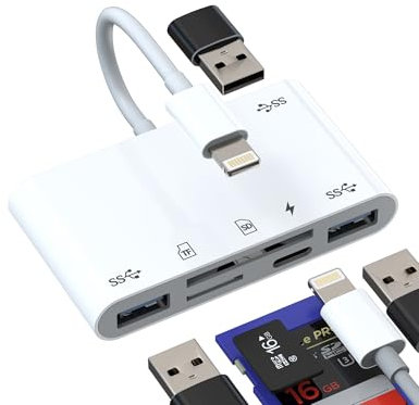 Adaptador Lightning a USB Micro SD Lector de Tarjetas SD Cargador(6 en 1)Conversor Cable OTG SD Card Reader Lectorlector Compact Flash para Apple iPhone para iPad Adapter Memory Stick Jack Accesorios