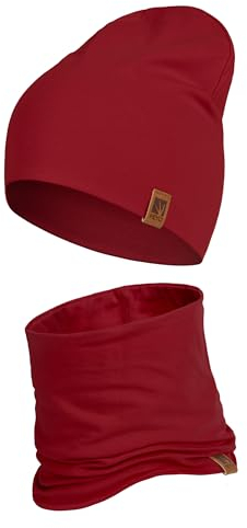 HEYO Kinder Set Beanie Mütze Schlauchschal Baumwolle Rundschal weich Mädchen Jungen Herbst Frühling Frühlinsset Herbstset (Weinrot)