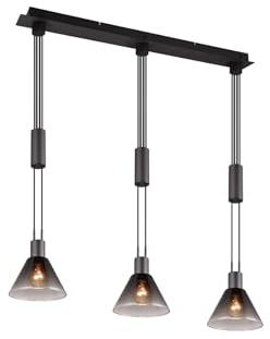Höhenverstellbare Pendelleuchte 3-flammig Breite 95cm mit Rauchglas Schirmen