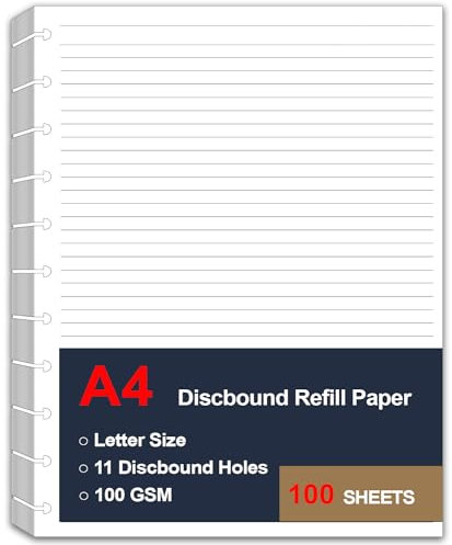 TUL liniertes Nachfüllpapier, A4, 11 Discbound-Papier, gelocht, liniert, Nachfüllpapier, Briefgröße, 100 Blatt/200 Seiten, lose Blätter, 100 g/m² Papier, 21,6 x 27,9 cm