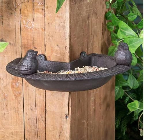 Cast Iron Corner Bird Bath Wild Birds Feeder Garden Decoration Ornament 20cm Diameter Perfect for birds who keep a look out eat & drink safely, Heavy Duty Weather Proof Fits 4 Inch square Wood Post