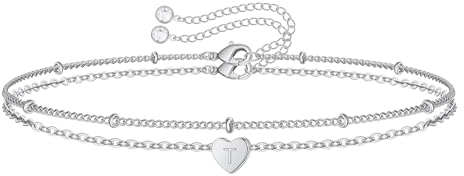 TINGN Armband Damen Silber Mit Initialen Buchstaben T, Herz Namensarmband Personalisierte Geschenke für Frauen Freundin Mädchen Schmuck