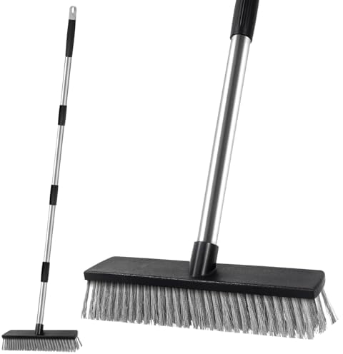 65'' Stainless Steel Wire Broom with Detachable Handle, 10.6Wire Broom Head,Deck Scrub Brush,for Removal of Weed Moss & Algae on Patio, Tough Stains on Concrete, Grout, Garden, Garage,Swimming Pool