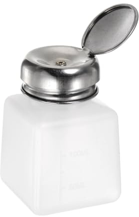 QUARKZMAN Lösungsmittel-Alkohol-Spender 100ml (3,4oz) Druck-Flüssigkeitspumpenflasche mit abdichtendem Edelstahldeckel für Aceton Reinigungsmittel Nagellackentferner, Weiß.