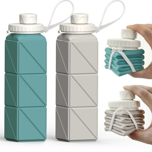 BEAUTAIL Collapsible Water Bottle, Silicone Foldable Portable Water Bottles 610ml, Lightweight Reusable Leakproof for Travel Camping Hiking Cycling Yoga Sports Outdoor, 2 Pack (Blue+Starlight)