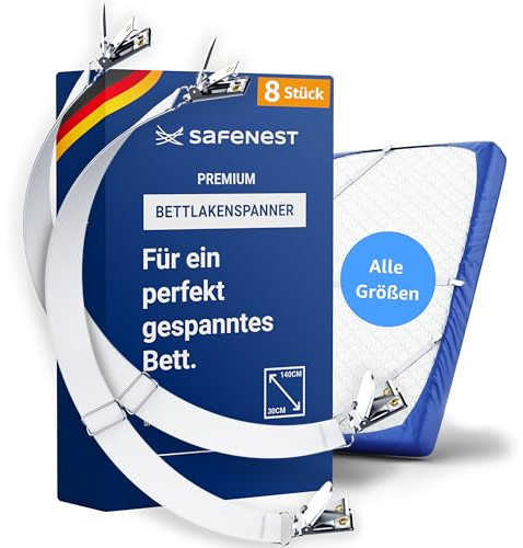 SafeNest® Premium Bettlakenspanner verstellbar (8 Stück) Alle Matratzengrößen Extra Lang| Bettlaken Spanner Spanngurte Halter Betttuchspanner 30-140cm für Matratzen Bettlaken Topper Bügelbrett