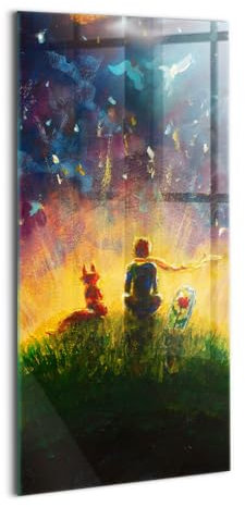 Wallfluent Glasbild Mit Motiv Gehärtetes Glas Bild Dicke 4mm 70x140cm Wanddekoration Für die Küche Badezimmer und Schlafzimmer Wandbild - Abstrakte Illustration Der kleine Prinz