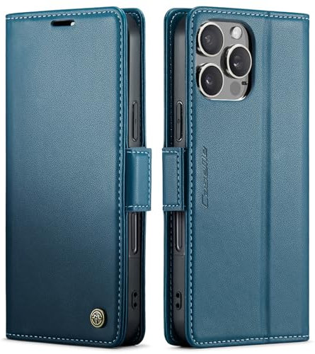 QLTYPRI Wallet Case for iPhone 16 Pro Max, Premium PU Leather Magnetic Flip Folio Case with RFID Blocking Card Slots Kickstand Shockproof Protective Phone Case Cover for iPhone 16 Pro Max - Blue