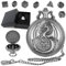 Mini DND Würfel Set, 7 teiliges Polyhedrales Metall D&D Würfelset, Taschenuhr Gehäuse mit Zahlenwürfel in der Mitte, mit Hohlem Zahnrad, Rollenspiel-Brettspiel Würfel, D&D-Geschenke (Dunkelsilber)