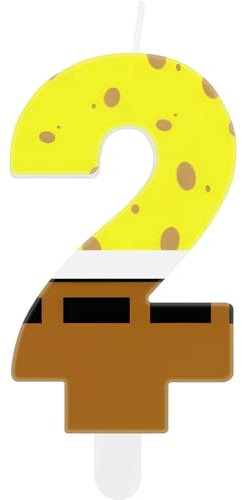 mciskin Sponge Geburtstagskerze zum 2. Geburtstag, Gelber Schwamm, Nummer 2, Cartoon-Thema, Party-Dekoration für Mädchen und Jungen