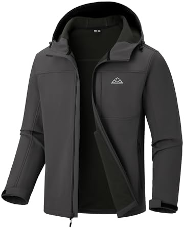 donhobo Men's Softshell Hiking Jackets,Mens Outdoor Fleece Lining Jacket,Winter Water Resistant Coats Windproof Rainproof Warm Many Pockets jacket With Hood