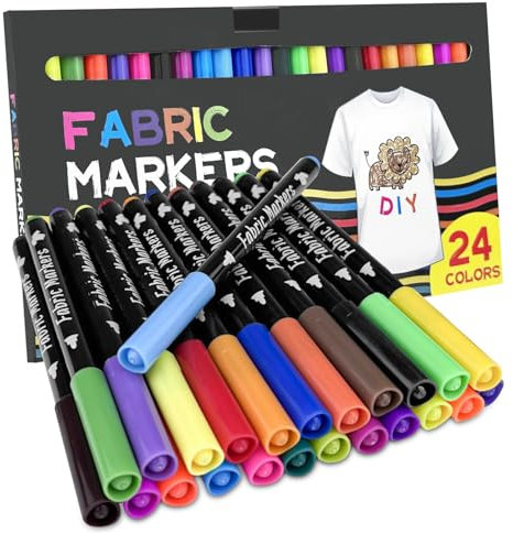 Lixiluxia 24 Colori Pennarelli per Tessuti, Colori Pennarelli, Colori per Stoffa, Colori per Stoffa Permanenti, Pennarelli Indelebili per Tessuti, Pennarello Tessuti per Vestiti, Magliette, Jeans