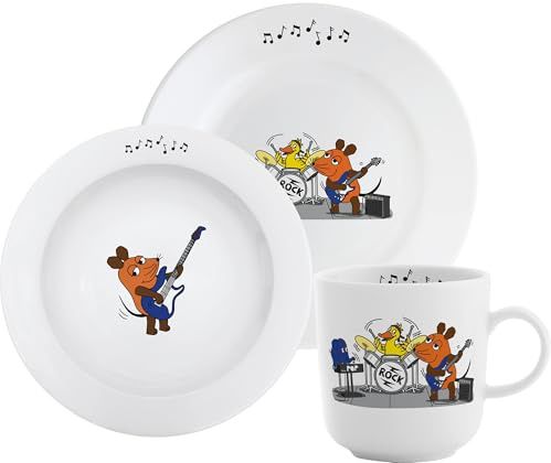 KAHLA DieMaus Kinderset 3tlg. Rockband | Kinder Geschirrset im Sendung mit der Maus Design