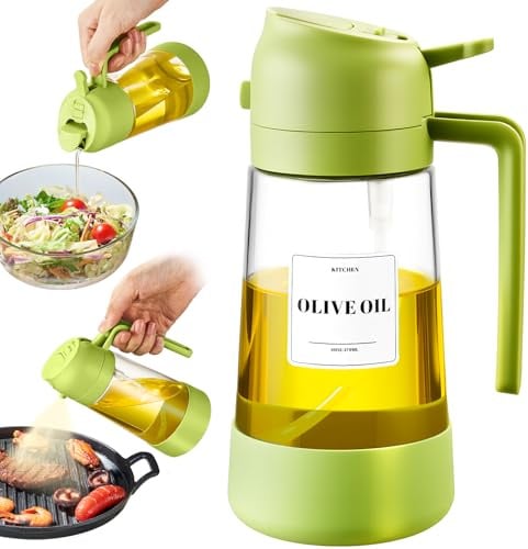 PARACITY Oil Dipenser Bottle with Silicone Bottom, 2 in 1 Olive Oil Sprayer and Dispenser, Oil Spray Bottle 500ML/ 17OZ for Cooking, Kitchen, BBQ, Air Fryer, Salad, Baking(1PC Green)