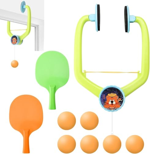 Hängender Tischtennis Trainer Set, Tür Ping Pong Spiel für Türrahmen, Hängendes PingPong Set mit 2 Schläger und 6 Bälle, Verstellbarer Door Ping Pong Game