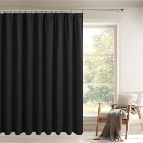 DWCN Schwarz Vorhänge Blickdicht Wohnzimmer Kräuselband mit Krawatten | 245x250cm(HxB) 1er-Set Raumteiler Gardinen Raumtrenner Thermovorhang Verdunklung für Schiene Schlafzimmer Kälteschutz