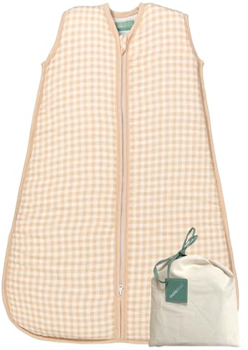 molis&co - Baby Schlafsack ärmellos - Ideal für Frühling und Herbst - Babyschlafsack 1 tog ohne Ärmel - Leicht gepolstert - Babyschlafsack Neugeborene - Premium Bambu Musselin - Vichy Sand (60 cm)