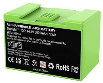 Batteria ricaricabile, compatibile con Roomba, I7 14,4 V 5000 mAh for batteria di ricambio for aspirapolvere serie I3 I4 I5 I6 I7 I8 J7 E5(1Pack 5000mAh)