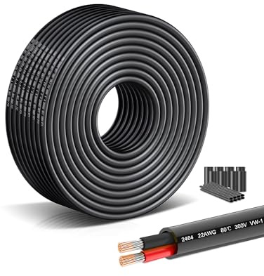 SCHDRA UL2464 22 AWG 2 Core Low Voltage Cable, 2x0.3mm², 49.21 ft | UL2464 low voltage cable with stranded tinned copper and flexible PVC for LED strips, automotive and 12V/24V projects