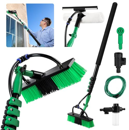 Eulenke 3,6m Teleskopbürste mit Wasseranschluss, Teleskop Waschbürste, Waschbürste mit Teleskopstiel aus Aluminium, Terrassendach Reinige, mit Weiche Borsten, Fenster & PV-Anlagen Reinigung
