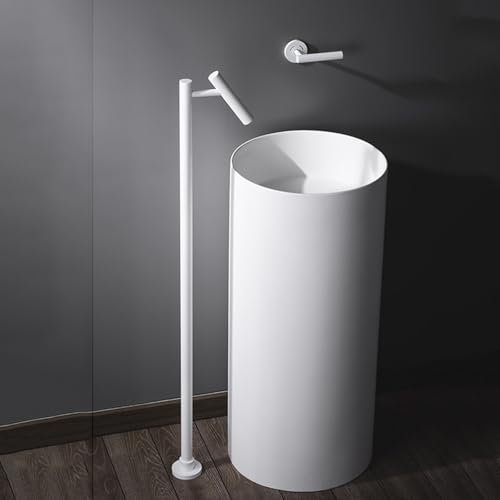 Mitigeur pour Baignoire Ilot Monocommande Chaud et Froid Robinet de Baignoire Au Sol en Laiton,Blanc