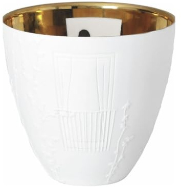 Teelichthalter Abendplausch, Porzellan, außen weiß, innen golden beschichtet, zartes Relief, Matte Oberfläche